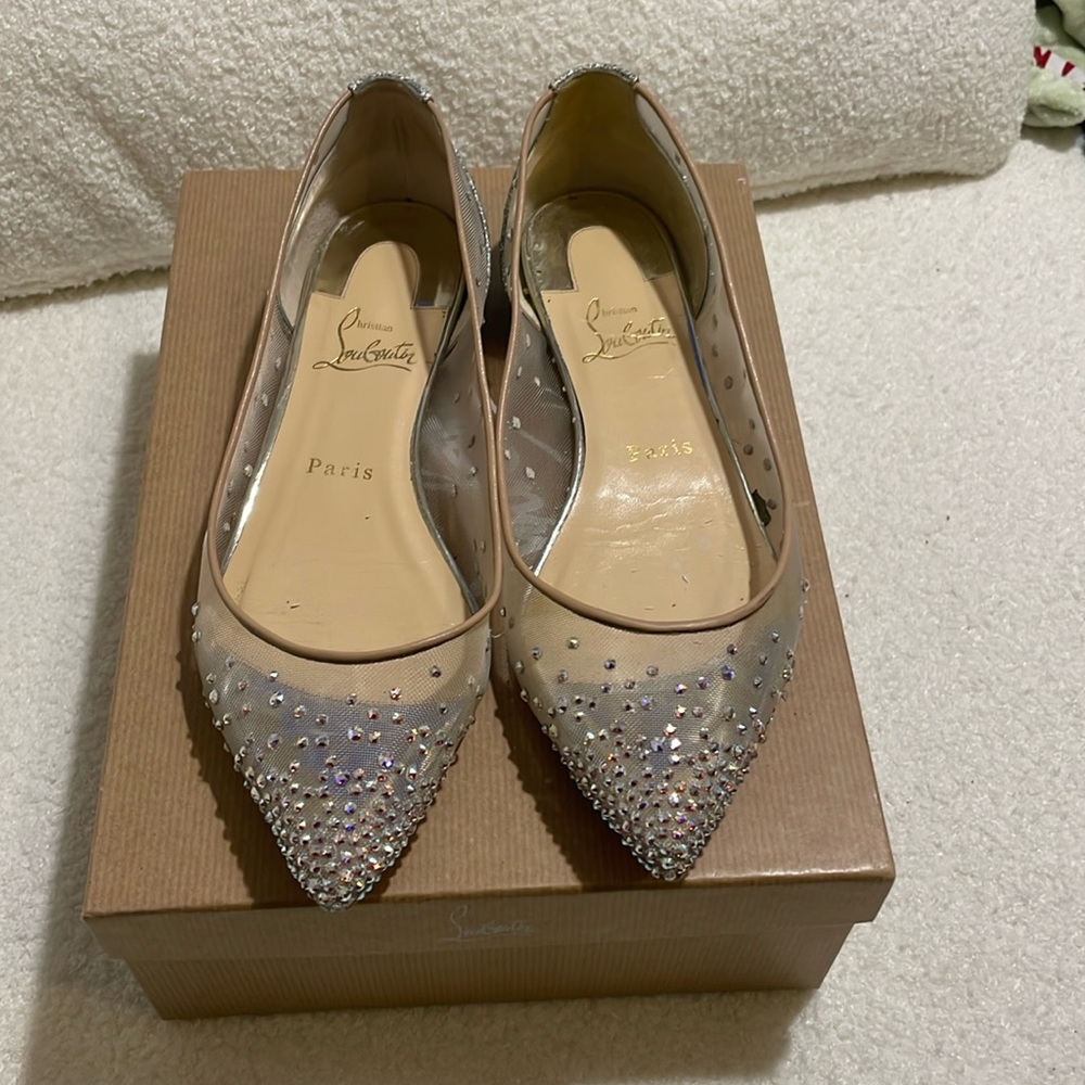 Louboutin glitter and mesh pointed toe flat